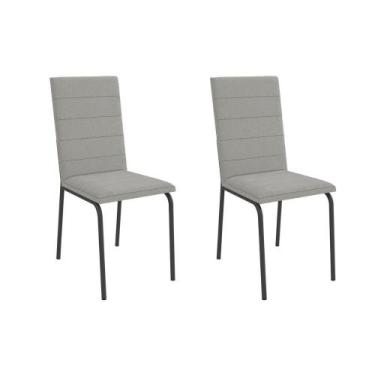Imagem de Cadeira de Cozinha Amsterdã 2C091 Aço Kit 2 Un Preto/Boucle Cinza - Ka