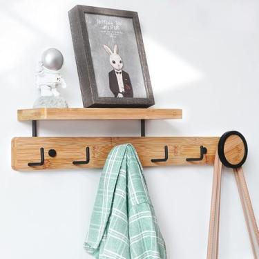 Imagem de Cabide De Parede Com Prateleira - Ganchos De Cabide Com Prateleiras Cabide De Madeira Para Armário De Entrada Quarto Banheiro Quarto Armazenamento De Parede, Wood Color, 59 * 6cm