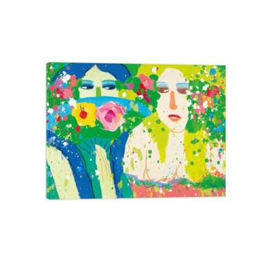 Imagem de Walasse Ting Famosa Pintura a Óleo Parede Arte Embrulhada Imagens de Parede Decoração de Parede de Quarto Pintura de Arte - Reprodução em Tela - Linda História 50 x 65 cm 20 x 26 polegadas Emoldurada