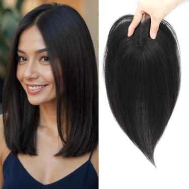 Imagem de SEA SINGING Toppers de cabelo para mulheres, cabelo humano real, Remy Humano com desbaste Upgrade Parte do Meio Clipe em Peças de Cabelo Topper para Mulheres Diariamente (1B #)