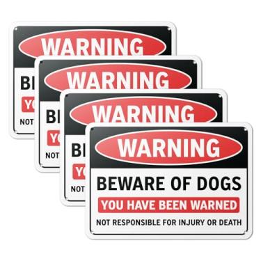 Imagem de 101SignCity Placa de alumínio de 25,4 cm x 17,8 cm para quintal para residências, propriedades privadas - "Aviso: cuidado com cães que você foi avisado" - pacote com 4