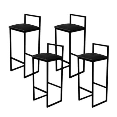 Imagem de Jogo 4 Banqueta Alta Cozinha Bar Balcão Bistrô Industrial Preta Estofado Preto