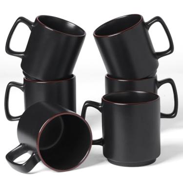 Imagem de famiware Conjunto de 6 canecas de café, canecas de café Nebula de 400 ml, conjunto de copos de cerâmica com alça para latte, chá, leite, cappuccino, cacau, preto fosco