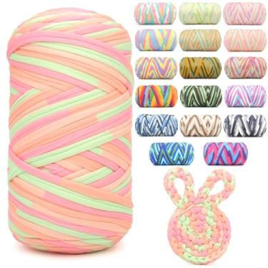 Imagem de Camiseta de 400 g para crochê, arco-íris, tecido elástico macio, grosso, grosso, fio de crochê para crochê, tricô iniciante, tricô à mão, para bolsa/artesanato faça você mesmo/decoração de casa - rosa