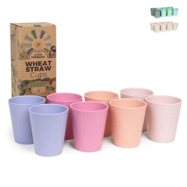 Imagem de Grow Forward Copos infantis de plástico premium - Copos de palha de trigo inquebráveis de 368 g para crianças - Copos de bebida não tóxicos sem BPA para água, smoothie - Copos de cozinha pequenos para