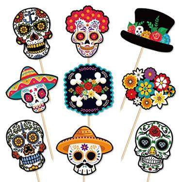 Imagem de 144PCS Day of The Dead Cupcake Toppers Decorations - Halloween Skull Mexican Food Picks Appetizers Toothpicks Sticks Party Supplies