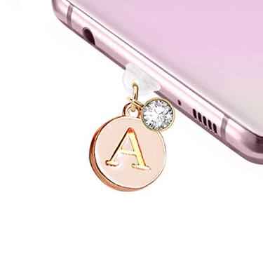 Imagem de ELISE & FONDA Porta de carregamento tipo C TP1 plugue antipoeira minúscula letra redonda pingente para celular Samsung/OnePlus/Xiaomi/oppo Android iPhone 15/16 (Blanchedalmond), approx. 1.2 cm (H) x