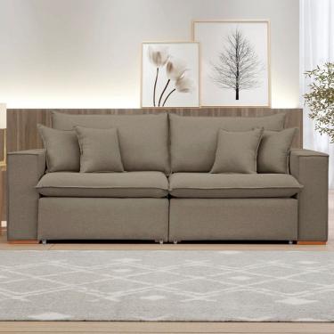 Imagem de Sofá 2 Lugares Barcelona Retrátil Veludo/Bege Escuro - Celflex Colchoes