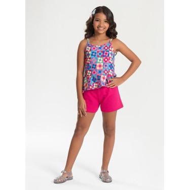 Imagem de Conjunto Verão Menina Pink Regata Alcinha com Babado e Shorts Floral -