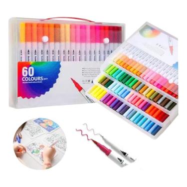 Imagem de Canetas Brush Pen e Ponta Fina 2 em 1 Kit Profissional para Lettering Caligrafia e Desenho Canetinhas Coloridas Dual Tip para Artistas Estudantes e Adultos (60 cores)