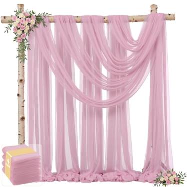 Imagem de 4 painéis de tecido drapeado de arco de casamento rosa empoeirado 76 cm x 5,8 m cortinas de casamento cortinas de tule para pano de fundo de tecido transparente cortinas de pano de fundo decorações