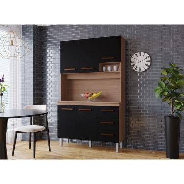 Imagem de Cozinha Compacta Vitória 120m 5 Portas 3 Gavetas - Savana/Preto Móblis