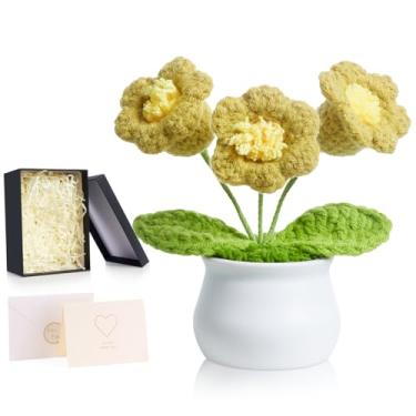 Imagem de ZHIYUXI Lírio verde do vale flor de crochê artificial orquídea decoração de mesa presentes para mulheres, flores eternas feitas à mão, flor de malha para painel de carro, decoração de escritório em