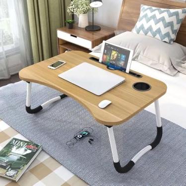 Imagem de Mesa Apoio para Notebook Dobrável Portátil Grande com Porta Copo – Uso em Cama, Sofá e Escrivaninha (Bege)