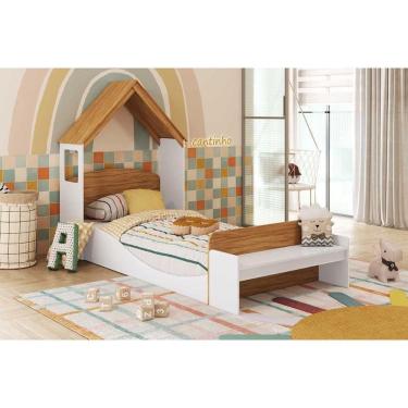 Imagem de Quarto Infantil Completo 2 Peças (Cama+Cabeceira) Branco/Amendoa - Peroba