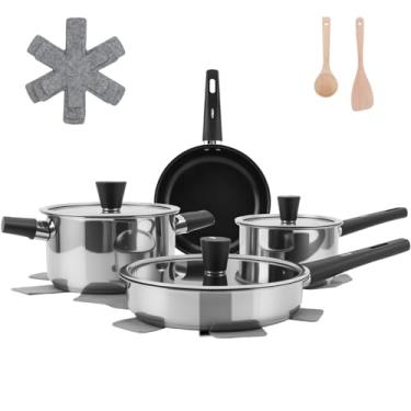 Imagem de Conjunto de aço inoxidável de 4 peças jogo de panelas, panela inox fundo triplo, Conjuntos de panelas de cozinha de indução antiaderente,conjunto de panelas,panela de inox