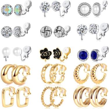 Imagem de Brincos com clipe SONNYX para mulheres Gold Sliver Crystal Pearl