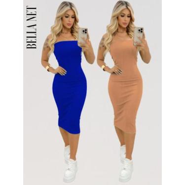 Imagem de KIT 2 Vestidos Midi Colado Sem Alça Anarruga Sem Bojo Lindas Cores - B