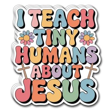 Imagem de (3 peças) Adesivo I Teach Tiny Humans About Jesus Cristão Inspirador Decalques Decorativos Livros Laptop Phone Garrafas de Água Kindles Tumbler Adesivos de Vinil Impermeável 6,8 x 7,6 cm