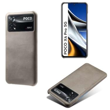 Imagem de Capa para Xiaomi POCO x4 Pro,Proteção contra quedas,Casca de volta de cor sólida simples,Design de couro de imitação de plástico-Gray
