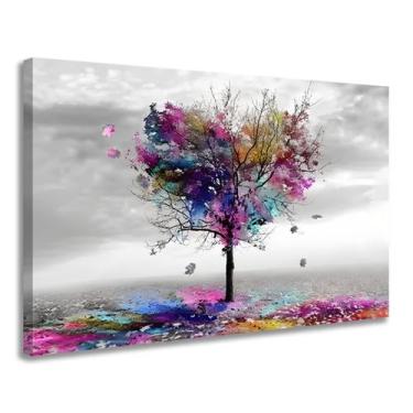 Imagem de Quadro Decorativo Árvore Vida Colorida Abstrata em Tela Grande para Sa