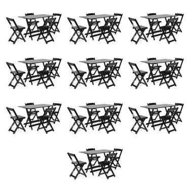 Imagem de Kit 10 Conjuntos Dobrável 120 X 70 Com 4 Cadeiras Preto - M.b Móveis