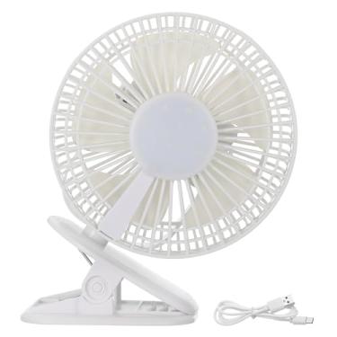 Imagem de PATIKIL Ventilador de mesa portátil, ventilador de acampamento de 15 cm com luz LED 3 velocidades forte fluxo de ar braçadeira resistente silencioso recarregável alimentado por bateria para