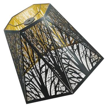 Imagem de Abajur de metal, abajur pequeno hexagonal com padrão florestal com luminárias de mesa e lâmpadas de chão, abajur para uso externo, 15 x 30 x 19 cm, 18 x 35 x 24 cm, abajur vintage (preto/dourado)