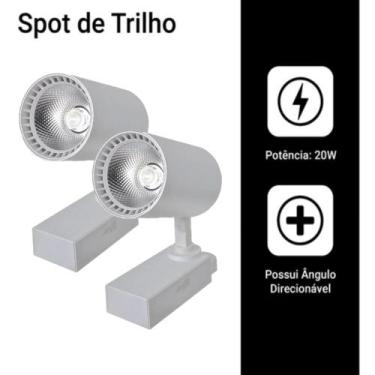 Imagem de Kit 2 Luminária Branca Trilho Spot Led 20W 3500K Branco Quente - AP