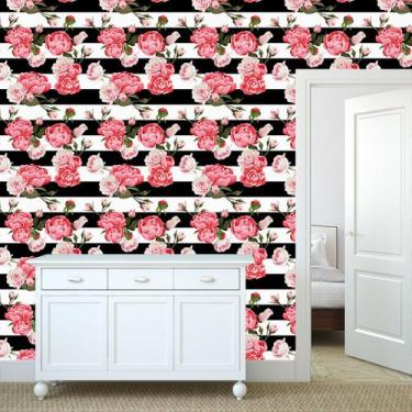 Imagem de Papel de Parede Adesivo - Rosa e Listras - Floral - 304ppf - Allodi