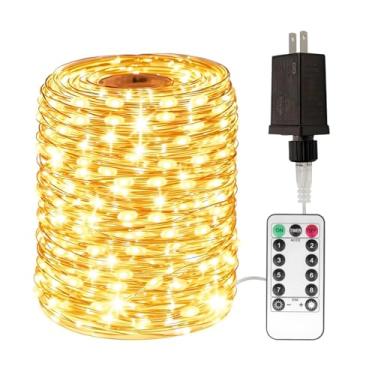 Imagem de RESNICE Plug in Fairy Lights 1,8 m 200 LEDs à prova d'água fio prateado luzes LED cintilantes com controle remoto para sala de estar, quarto, pátio, varanda, jardim, árvore de Natal, casamento