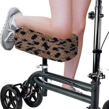 Imagem de SPRING SEAON Capa de almofada de trotinete de joelho para adultos, almofada macia de pelúcia confortável para scooters de joelho e acessórios para alívio da dor (estampa de leopardo marrom)