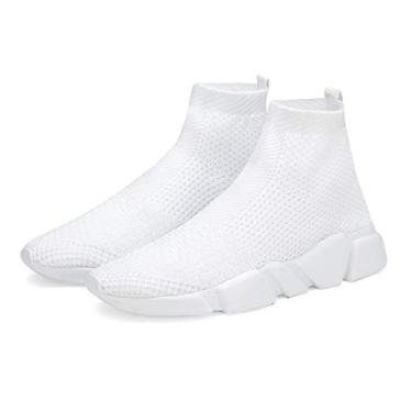 Imagem de Hetios Tênis de corrida para meninas, meias de salto alto, para meninos, tênis atlético, infantil (bebê/criança pequena/criança grande), 054-branco, 17