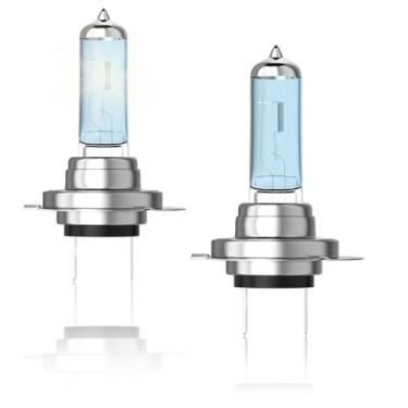 Imagem de OKOENIEO H7 Lâmpada de farol de halogênio de alto desempenho, lâmpadas de farol branco, farol alto ou baixo padrão ou farol de neblina, 12V 55W 5000K, 1500 lúmens, lâmpadas de cabeça para carro