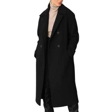 Imagem de Casaco impermeável feminino Pea Coat Flygo, trespassado, preto-M