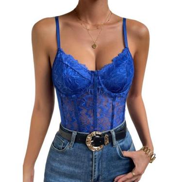 Imagem de Bodysuit Milumia, espartilho feminino de renda floral de malha transpa