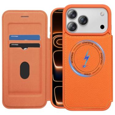 Imagem de ATATOO Capa magnética para iPhone Pro Max com suporte para cartão (loja 2 cartões), [compatível com magnético] e bloqueio RFID, capa de telefone carteira fofa feminina masculina para iPhone Pro Max