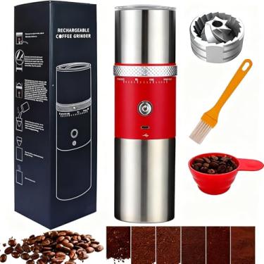 Imagem de Toycol Moedor de Café Elétrico Cônico, Cafeteira de Viagem com Moedor de Aço Inoxidável, Máquina de Moer Grãos de Café Expresso Portátil Sem Fio Recarregável com 15 Configurações d (7,2*7,2*25 Cm)