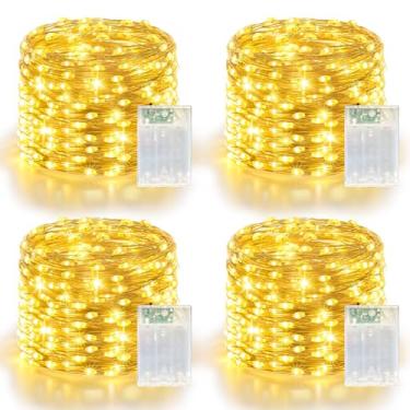 Imagem de Pacote com 4 luzes de Natal de 60 LEDs operadas por bateria - Luzes cintilantes de 60 metros com 2 modos de iluminação interna e externa, luzes LED à prova d'água para quarto, sala de aula, dormitório