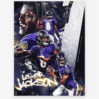 Imagem de WHZKCYH Pôster 2025 Rugby Star Lamar Jackson para decoração de parede de quarto de crianças - Pôster autografado superstar do futebol em tela para fãs presentes de meninos e adolescentes