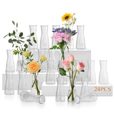 Imagem de Vasos de vidro para centros de mesa - Conjunto de vasos de flores pequenos transparentes, minimalistas, modernos, bonitos, mini vasos decorativos a granel para casamento, chá de panela, festa de