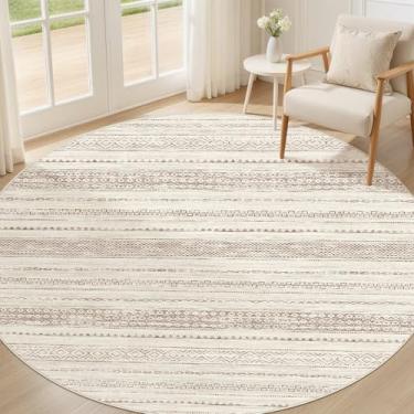 Imagem de Nakagishi Tapete redondo Boho Area Rugs: 4x4 lavável grande círculo neutro macio resistente a manchas tapete antiderrapante para mulheres de 25-45 anos entusiastas de decoração de casa de fazenda