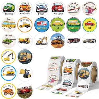 Imagem de 3000 peças de adesivos de caminhão e carro a granel. Adesivos de recompensa de professores para crianças, sala de aula, meninos, meninas, estudantes, pacote de construção de 1 polegada, rolo de