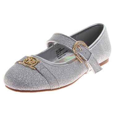 Imagem de Josmo Sandálias femininas Mary Jane Fashion Classic Slip-On Formal Flats (Tamanho Criança Pequena - Criança Grande), Prata, 17