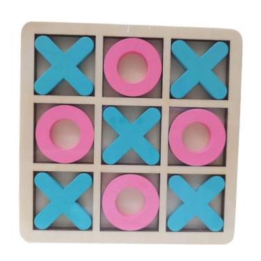Imagem de simhoa Jogo de Tabuleiro de Madeira Toe, Estratégia em Família, Brinquedo para Mesa, Azul Rosa