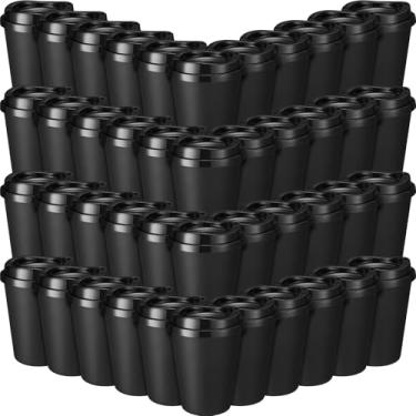 Imagem de Honeydak Pacote com 45 xícaras de café reutilizáveis de 340 g com tampas xícaras de chá portáteis reutilizáveis canecas de café quente copos de plástico a granel canecas de bebidas de viagem para