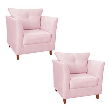 Imagem de Kit 02 Poltrona Cadeira Sofá Decorativa Isis Sala Estar Salão Beleza Suede Rosa Bebê - LM DECOR