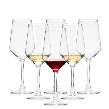 Imagem de OUWO Conjunto de 6 taças de vinho branco vermelho de 382 g, taças de vinho de haste longa sem chumbo para casa, festa, casamento, presente de acessórios de vinho ideais, transparente
