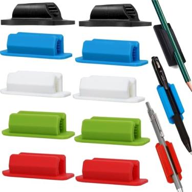 Imagem de Pacote com 10 porta-lápis adesivos para mesa – Suporte de caneta de silicone multicolorido – Suportes flexíveis para mesa, paredes, pranchetas, acessórios para sala de aula, material para professores