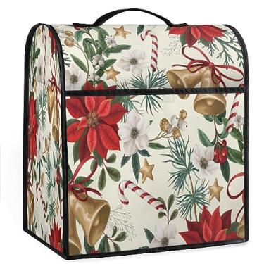Imagem de Capa de misturador Kitchen Aid Vintage Christmas Bells Flowers Stand Mixer Cover compatível com cabeça inclinada de 5-8 litros Capas de pó duráveis dobráveis laváveis acessórios de misturador de
